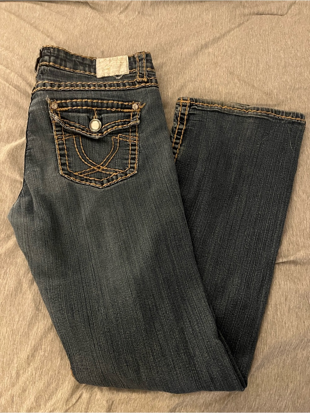 L.A. idol Dark Blue Boot Cut Jeans with Contrast Stitching